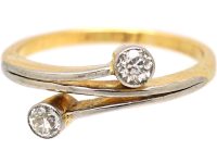 Edwardian 18ct Gold & Platinum Two Diamond Crossover Ring