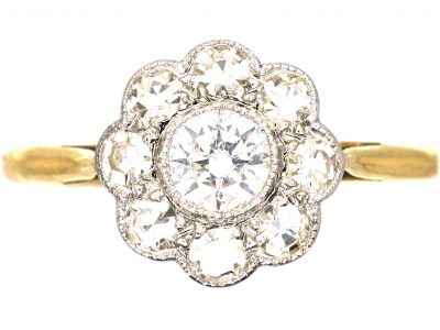 Edwardian 18ct Gold & Platinum, Diamond Daisy Cluster Ring