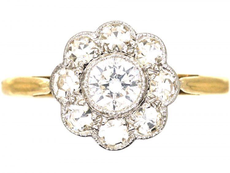 Edwardian 18ct Gold & Platinum, Diamond Daisy Cluster Ring