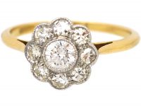 Edwardian 18ct Gold & Platinum, Diamond Daisy Cluster Ring