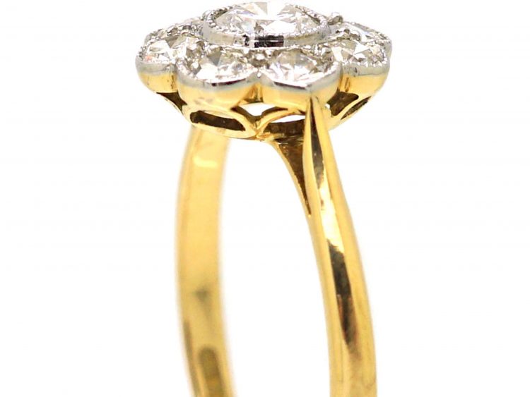Edwardian 18ct Gold & Platinum, Diamond Daisy Cluster Ring