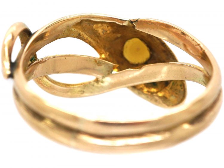 Edwardian 9ct Gold Snake Ring set with Turquoise & a Pearl