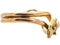 Edwardian 9ct Gold Snake Ring set with Turquoise & a Pearl
