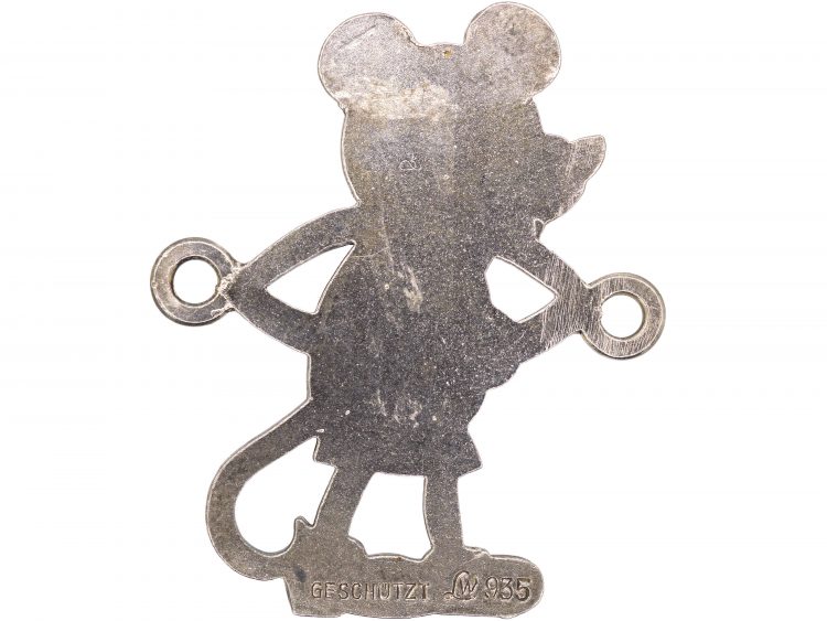 Vintage German Silver & Black Enamel Mickey Mouse