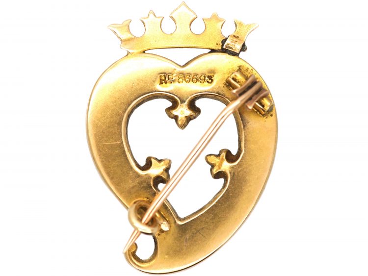 Victorian 9ct Gold Scottish Weeping heart & Crown Brooch set with Agates