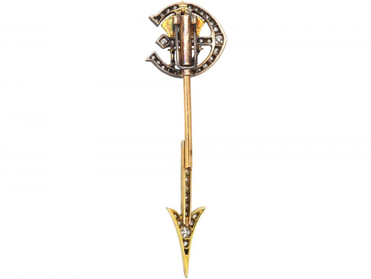 Edward V11 Royal 15ct Gold & Silver, Diamond & Enamel Jabot Brooch