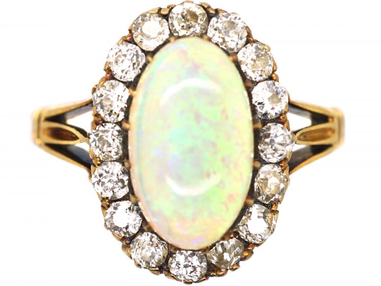 Edwardian 18ct Gold Opal & Diamond Cluster Ring