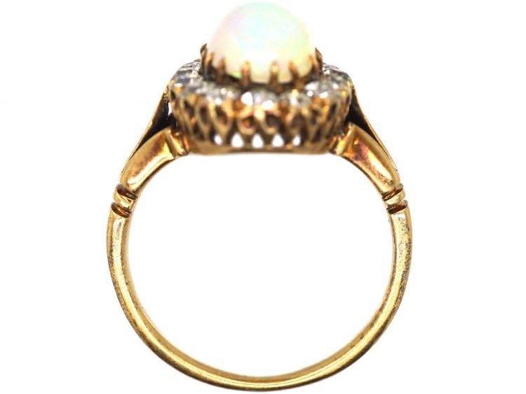 Edwardian 18ct Gold Opal & Diamond Cluster Ring