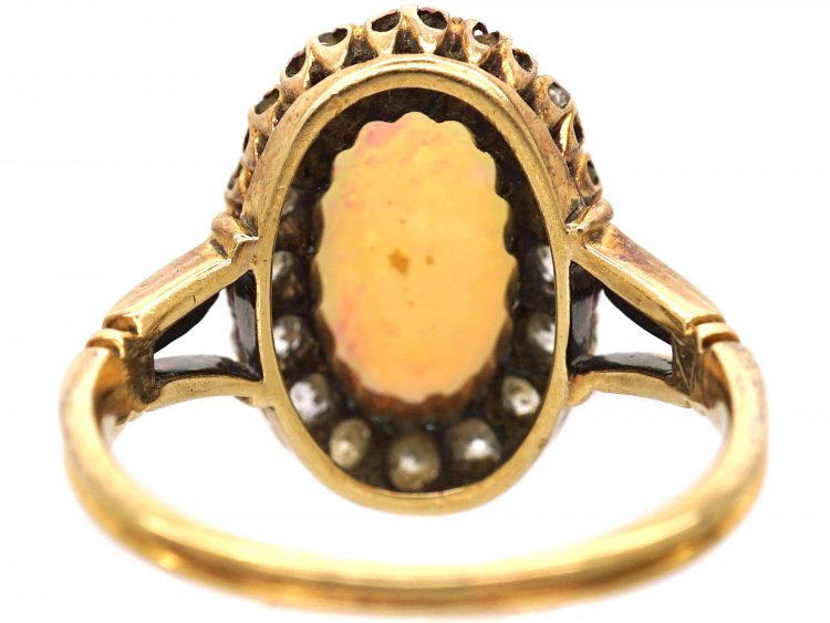 Edwardian 18ct Gold Opal & Diamond Cluster Ring