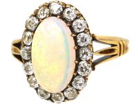 Edwardian 18ct Gold Opal & Diamond Cluster Ring