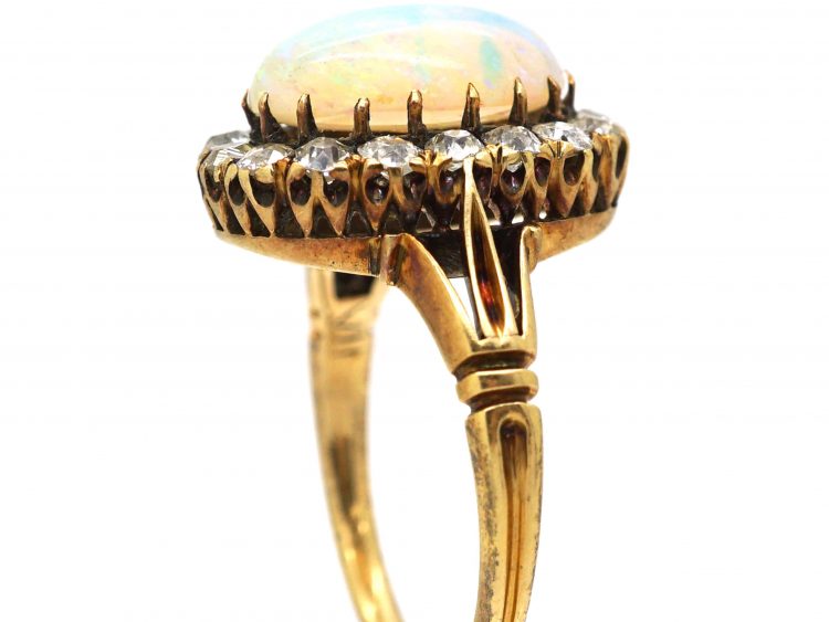 Edwardian 18ct Gold Opal & Diamond Cluster Ring