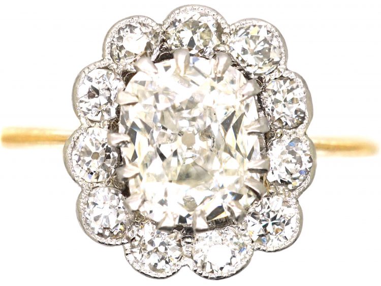 Edwardian 18ct Gold & Platinum Cluster Ring set with 1 Carat Diamond