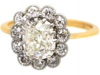 Edwardian 18ct Gold & Platinum Cluster Ring set with 1 Carat Diamond