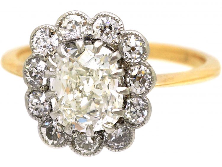 Edwardian 18ct Gold & Platinum Cluster Ring set with 1 Carat Diamond