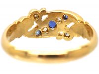 Edwardian 18ct Gold Sapphire & Diamond Crossover Ring with Scroll Detail