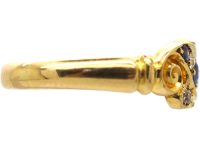 Edwardian 18ct Gold Sapphire & Diamond Crossover Ring with Scroll Detail