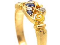 Edwardian 18ct Gold Sapphire & Diamond Crossover Ring with Scroll Detail