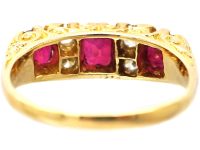 Victorian 18ct Gold Three Stone Ruby & Diamond carved half hoop Ring