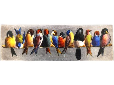 Victorian Silver Novelty Brooch with Enamelled Swallows on a Branch