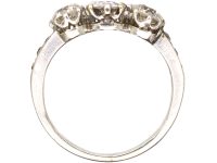 Early 20th Century Platinum, Three Stone Diamond Ring with Diamond set Shoulders