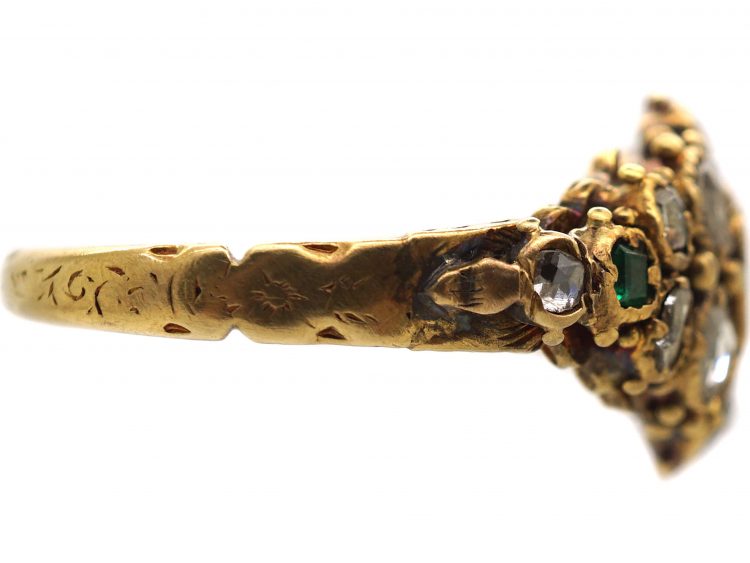 Early 19th Century 15ct Gold, Emerald & Rose Diamond Cluster Ring