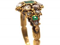Early 19th Century 15ct Gold, Emerald & Rose Diamond Cluster Ring