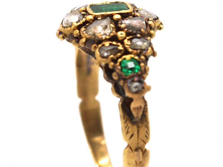 Early 19th Century 15ct Gold, Emerald & Rose Diamond Cluster Ring