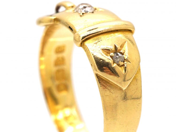 Victorian 18ct Gold Buckle Ring set with Diamonds