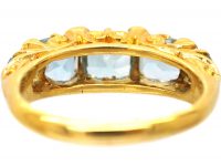 Victorian 18ct Gold Five Stone Aquamarine Carved Half Hoop Ring with Rose Diamond Points