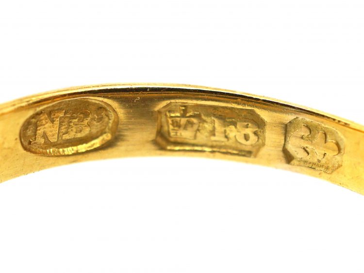 Victorian 18ct Gold Five Stone Aquamarine Carved Half Hoop Ring with Rose Diamond Points