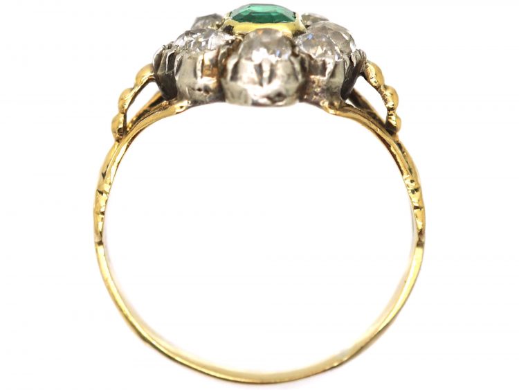 Early 19th Century 15ct Gold & Silver Cluster Ring set with an Emerald & Diamonds