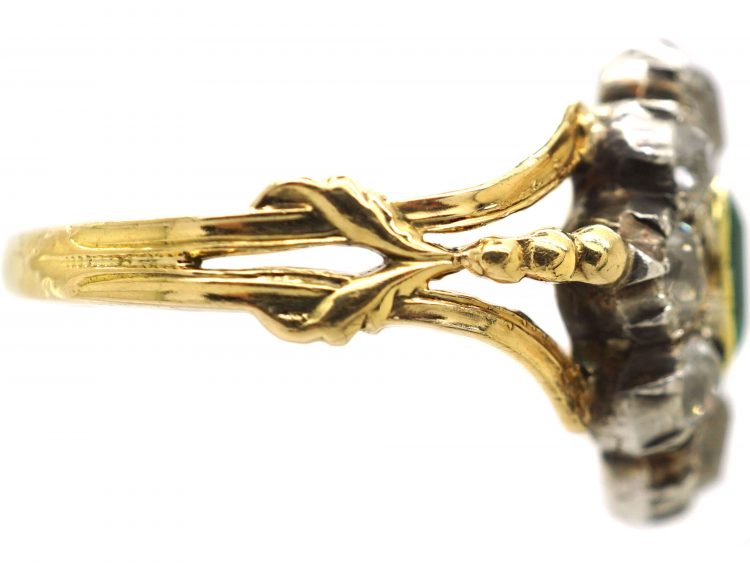 Early 19th Century 15ct Gold & Silver Cluster Ring set with an Emerald & Diamonds