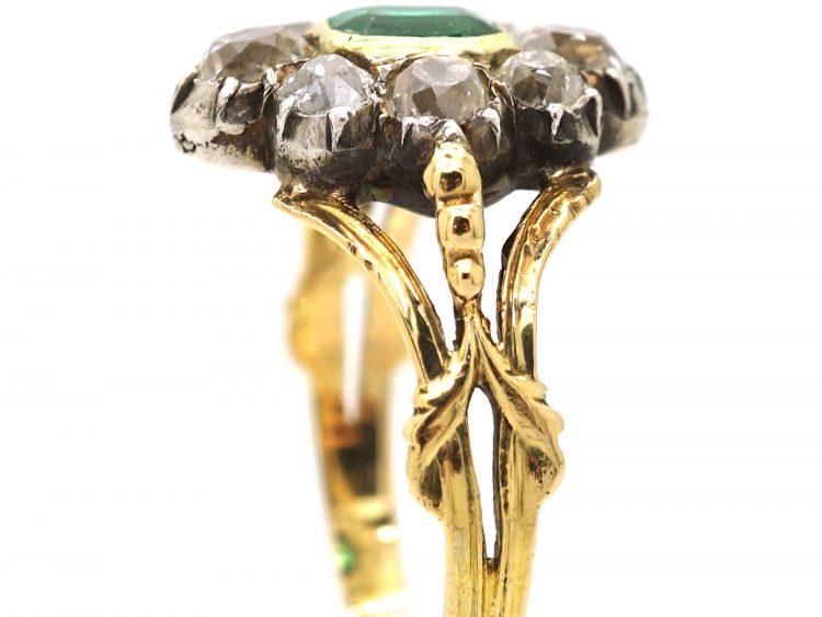Early 19th Century 15ct Gold & Silver Cluster Ring set with an Emerald & Diamonds