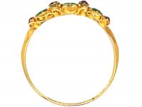 Victorian 18ct Gold, Three Stone Emerald Ring with Ruby & Rose Diamond Detail