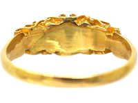 Victorian 18ct Gold, Three Stone Emerald Ring with Ruby & Rose Diamond Detail