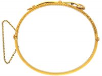 Edwardian 9ct Gold Buckle Motif Bangle set with Sapphires & Natural Split Pearls
