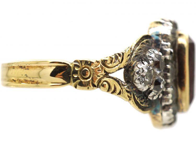 Georgian Pink Topaz & Diamond Oval Cluster Ring
