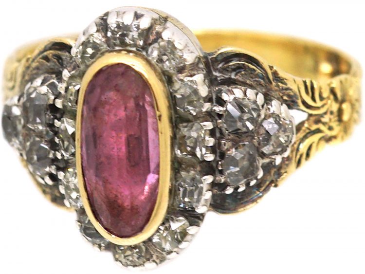 Georgian Pink Topaz & Diamond Oval Cluster Ring