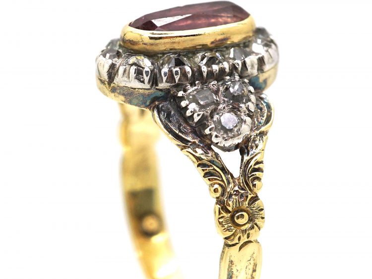 Georgian Pink Topaz & Diamond Oval Cluster Ring