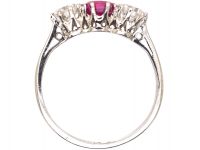 Edwardian Platinum,Three Stone Pink Sapphire & Diamond Ring