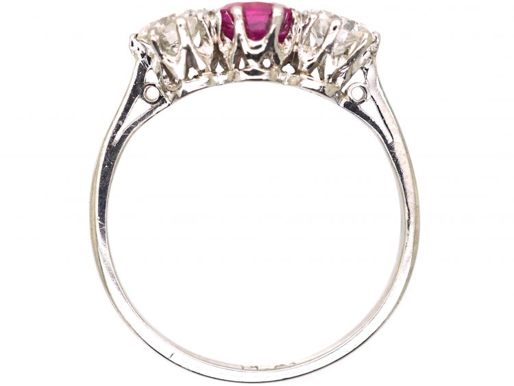 Edwardian Platinum,Three Stone Pink Sapphire & Diamond Ring