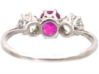 Edwardian Platinum,Three Stone Pink Sapphire & Diamond Ring