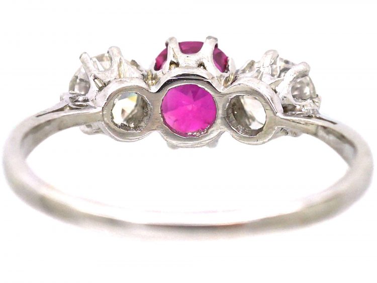 Edwardian Platinum,Three Stone Pink Sapphire & Diamond Ring