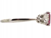 Edwardian Platinum,Three Stone Pink Sapphire & Diamond Ring