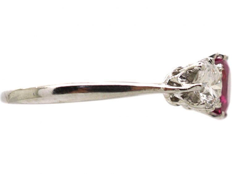 Edwardian Platinum,Three Stone Pink Sapphire & Diamond Ring