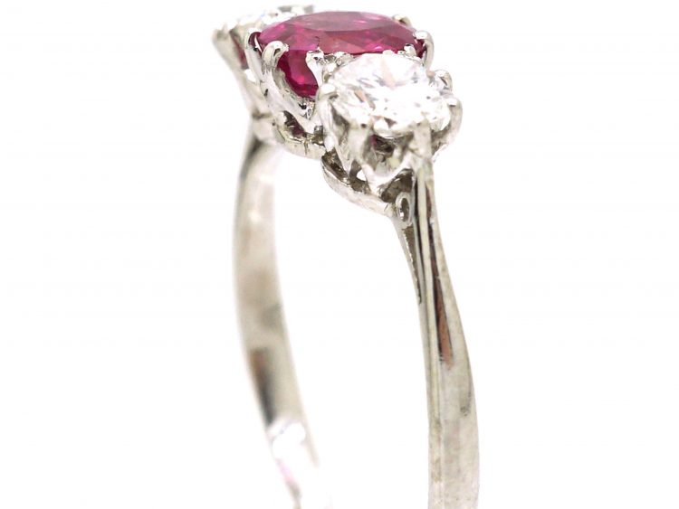 Edwardian Platinum,Three Stone Pink Sapphire & Diamond Ring