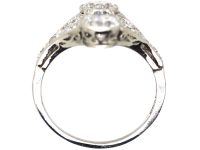 Art Deco Platinum Ring set with Three Diamonds with Smaller Diamonds on Either Side