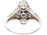 Art Deco Platinum Ring set with Three Diamonds with Smaller Diamonds on Either Side