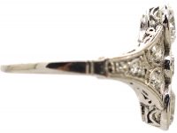 Art Deco Platinum Ring set with Three Diamonds with Smaller Diamonds on Either Side
