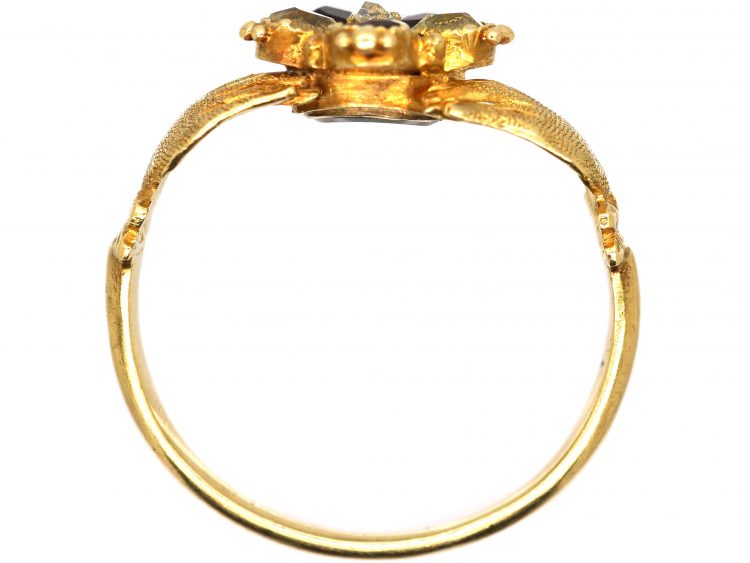 Georgian 15ct Gold Fede Ring with Pansy set with Gemstones